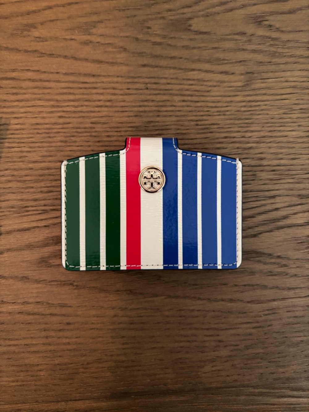 Tory Burch Multicolor Striped Leather Card Case with Gold Logo